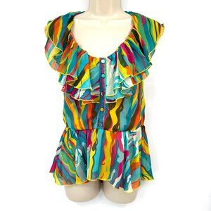 Y2K Chiffon halter top Love Stitch stripe peplum woman’s blouse top size Large